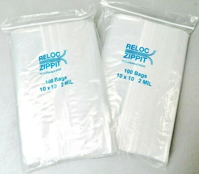 10x10 Bags Zippit Reloc Clear 2 Mil 200 Bags Reclosable 10" x 10" Zip Seal Lock - Image 1 of 4