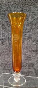 INARCO JAPAN Bernstein geätzt - geschliffenes Glas Knospenvase Trauben Rebe MCM 8" - Bild 1 von 8