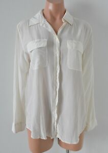 Assembly Label Top Womens Size 10 Cream White Silk Button Shirt Long Sleeve 2.77