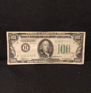 RARE OLD 1934 A NEW YORK $100 DOLLAR BILL NOTE LOW SERIAL NO. B 14402769 A - Picture 1 of 8