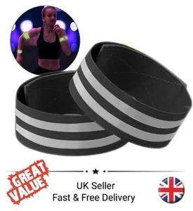 2 Reflective Hi-Vis Armbands Ankle Straps Adjustable Cycling Running Dog Walking - Picture 1 of 3