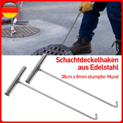 MARKENLOS 1-2X Edelstahl Kanalhaken Schachthaken Kanaldeckelheber Haken Für Kanaldeckel DE