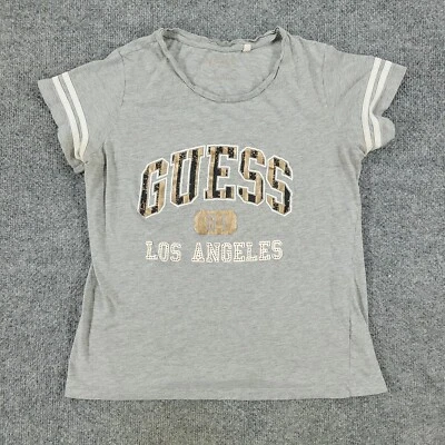 Guess Shirt Girl's XL Gray Los Angeles Rhinestones Striped Graphic Short Sleeve - Image 1 of 4