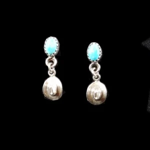 Indianerschmuck Ohrringe Türkis mit kleinem Cowboyhut Country & Western Stil - Bild 1 von 3