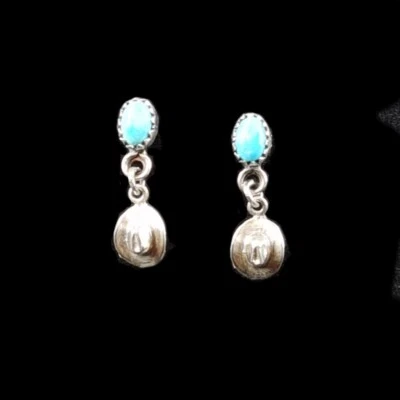 Indianerschmuck Ohrringe Türkis mit kleinem Cowboyhut Country & Western Stil - Bild 1 von 3