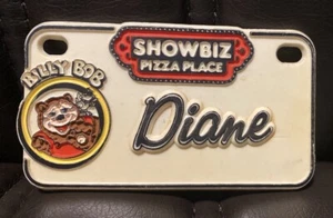Vintage 1980s ShowBiz Pizza Place Souvenir Name Tag License Billy Bob Diane - Picture 1 of 3