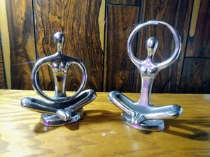 Aluminum Yoga Meditation Lotus Female Figurines Set of 2 - Picture 1 of 6