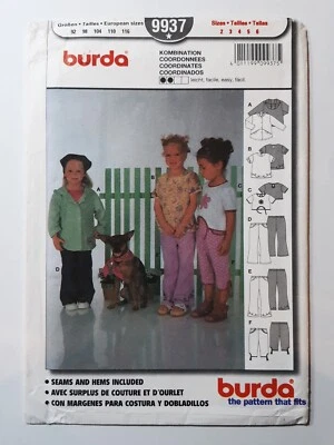 BURDA PATTERN - 9937 GIRLS HOODED JACKET TOP CROPPED FLARED PANTS 2-6 UNCUT - Image 1 of 2