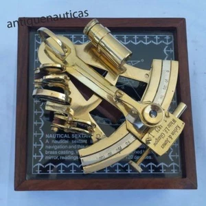 Collectible Nautical Marine Office Desktop Solid Brass Sextant With Rosewood Box - Picture 1 of 3