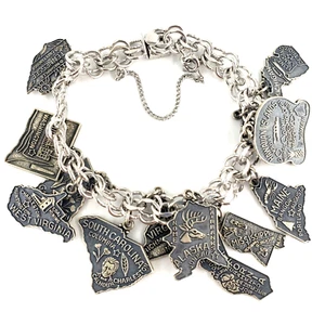 JACOBY BENDER JB Vintage Sterling Silver Charm Bracelet 7.5 Inch Travel State - Picture 1 of 7