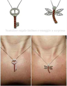 Ciondolo di Corallo rosso in Argento 925 a portafortuna con catenina e zirconi - Picture 1 of 5
