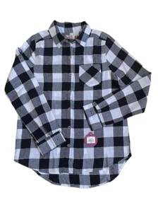 So Girls Size 14 Button Down Shirt Long Sleeve Plaid Black White Front Pocket. - Picture 1 of 13