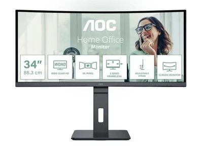 4038986110730 Monitor CU34P3CV 34 inches 100Hz Curved VA HDMI DP USB-C AOC - Image 1 of 4