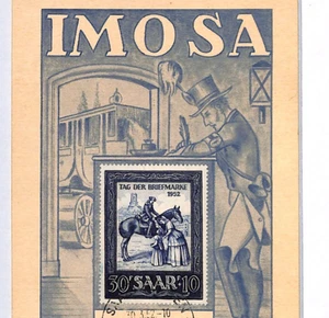 SAAR *IMOSA* 1952 MAXI-CARD Saarbrucken 30+10f POSTMAN HORSE {samwells}YQ346 - Picture 1 of 12
