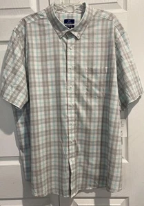 George plaid Short Sleeves shirt Size 3XL (54-56) Teal, white,gray classic fit - Picture 1 of 8