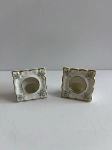 2er Set Vintage Mini Keramik Einsatz Bilderrahmen Lila Blumen Weiß Goldrand - Bild 1 von 8