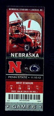 Nebraska Penn State NCAA Full Ticket Stub Game 6 West Stadium Lincoln 11/10/2012 - Image 1 of 2