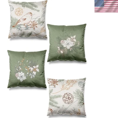 Encantadoras fundas de almohada con patrón de pájaros navideños - Juego de 4 piezas para cojines de 45x45 cm Foto 1 de 4