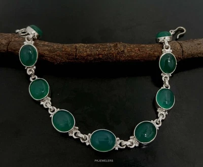 Bracciale in argento sterling 925 con pietre preziose fatte a mano in onice... - Immagine 1 di 4