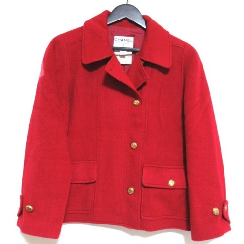 CHANEL Cappotto Giacca Cashmere Vintage Coco Mark Bottoni Oro Taglia 38 Rosso Donna Lu