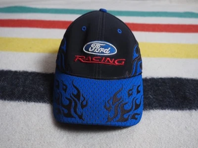 VTG Y2k 2000s Ford Racing NASCAR Logo Car Auto Black Blue Flames Hat Cap OSFM - Image 1 of 4