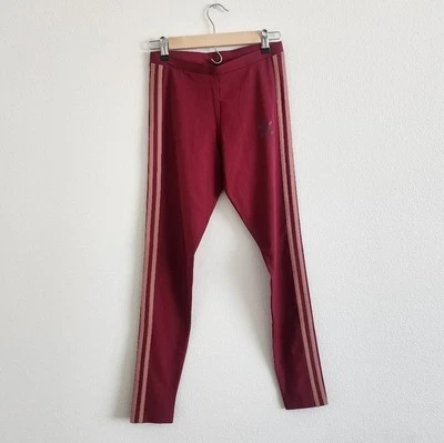 Meia-calça de cetim Adidas nova com etiquetas tamanho pequeno em Borgonha - Imagem 1 de 4