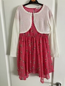 H&M Kids Chiffon Dress Floral Pink 6-7 years & Monsoon Ivory Sparkle Cardigan - Picture 1 of 24