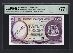 Scotland 20 Pounds 1977 P339s ''Specimen " Uncirculated Grade 67 Top Pop - Picture 1 of 2