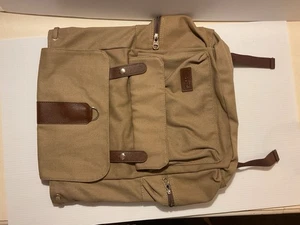 Bella Russo Canvas Backpack Faux Leather Closures Bookbag Canvas Bag Luggage - Picture 1 of 8