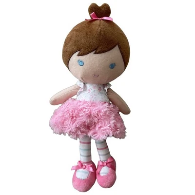 Little Me Plush Baby Doll Ballerina Pink 11” Stuffed Toy Brown Hair Blue Eyes - Image 1 of 4
