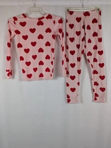 Cat & Jack Fleece Pajama Set Pink Red Hearts Soft Long Sleeve Pants Girls Sz 14 - Picture 1 of 11