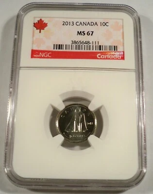 2013 NGC MS67 CANADA DIME BLUENOSE 10c MS 67 HOLDER LIGHTLY SCUFFED - Image 1 of 3