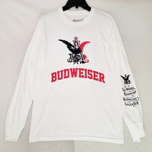 BUDWEISER BEER SHIRT MENS SMALL WHITE Casual LONG SLEEVE BUD LAGER LOGO NWT - Picture 1 of 12