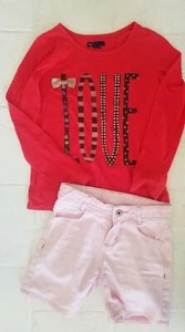 GAP KIDS CATIMINI Boutique Designer Pink LOVE Embellished Red Shirt Short Lot 8 - Picture 1 of 3