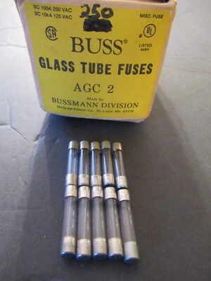 10 Bussmann AGC2 Buss AGC 2 250 Volt 2 Amp  Fast Acting Glass Fuses NEW - Image 1 of 4