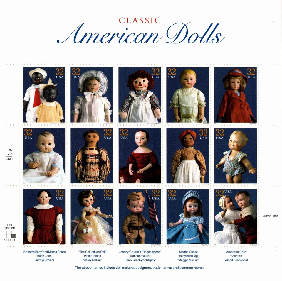USA 1997 AMERICAN DOLLS {CLASSIC RAG DOLLS} 15 STAMPS 32 CENT SCOTT 3151 MNH - Image 1 of 4