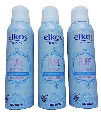 (19,93€/1L) Elkos Body Pure Deodorant Deo Spray 3 x 200 ml ohne Aluminiumsalze