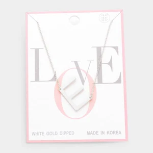 Monogram Necklace Sideways Initial Letter E Name Jewelry WHITE GOLD DIPPED - Picture 1 of 2