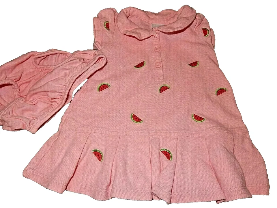 8H! UAU! Conjunto de vestido e capa de fralda polo melancia vintage 3-6M GYMBOREE - Imagem 1 de 4
