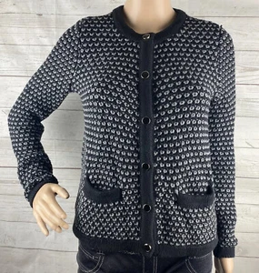 Banana Republic Cardigan Sweater XS Black Gray Metallic Silver Knit Classic Look - Picture 1 of 12