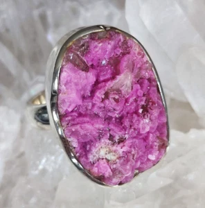 Anillo de cristal de piedra en bruto de calcita de cobalto plata de ley 925 tamaño 64 hecho a mano R1976 - Imagen 1 de 5