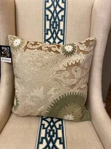 Devi Design Cream Floral Embroidery Print Pillow - Picture 1 of 5