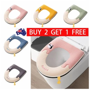 Bathroom Toilet Seat Cover Soft Plush Washable Winter Warmer Mat Pad Cushion NEW - Picture 1 of 16