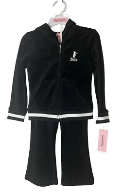 Juicy Couture NEW Girls Black Velour Logo Sweatsuit Top Pull on Hoodie Sz 3T NWT - Image 1 of 4