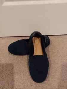 Lands End Navy Blue Suede Comfort Elastic Ballet Loafer Flats 9 - Picture 1 of 9