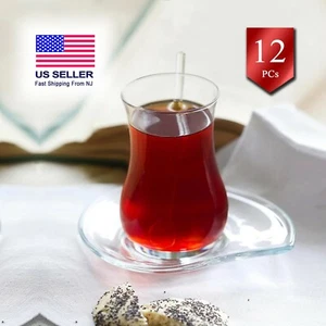 Turkish Tea Glasses with Saucers 12 Pcs, Traditional Teacups Set of 6, 5.75 oz - Picture 1 of 11