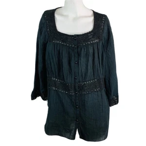 Top Lane Bryant 14 16 Mujer Negro Ligero Manga Corta Encaje Algodón - Imagen 1 de 6