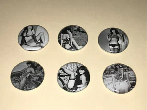 1" SET OF 6 BETTIE PAGE PINUP PIN-UP LAPEL BADGE BUTTON PINS PINBACK [P459] - Picture 1 of 2