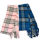V Fraas Scarf Cashmink Lot Of 2 - Pink And Blue Plaid Acrylic 64"x11" Germany