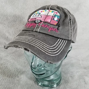 Kbethos Vintage Hat Happy Camper Gray Distressed Adjustable Baseball Cap - Picture 1 of 7